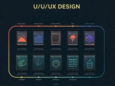 A professional infographic timeline showcasing the historical evolution of UI UX design from punch cards to touchscreens