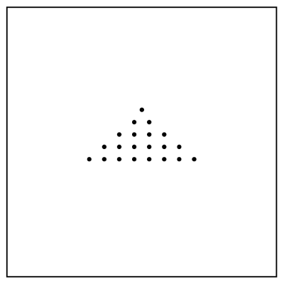 A professional minimalist graphic design illustration using points to create a pyramid shape demonstrating visual hierarchy