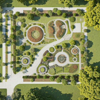 A professional landscape design photography featuring curved garden pathways and lush greenery as an element of design