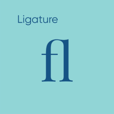A professional typography diagram illustrating the ligature anatomy of a typeface using the combined letters f and l