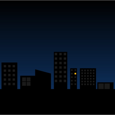 A professional graphic illustration demonstrating point used as a visual focus within a dark city skyline silhouette