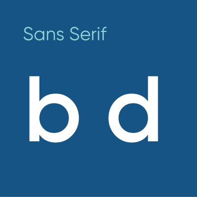 A professional typography diagram illustrating the bilateral serif anatomy of a typeface using the letters b and d