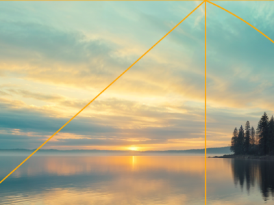 Cartoon superhero flexing muscles emerging from a browser window illustrating the secret of the golden ratio