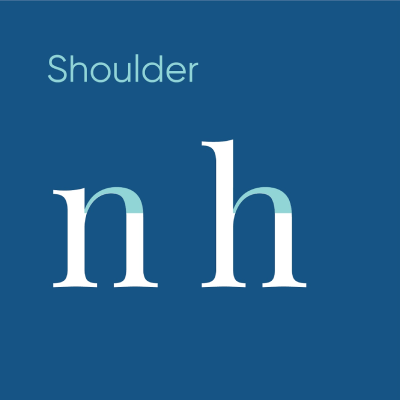 A professional typography diagram illustrating the shoulder anatomy of a typeface using the letters n and h