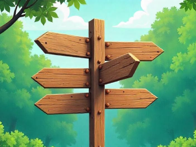 An illustrative guide featuring a wooden directional signpost highlighting various career paths for UI/UX design professionals