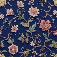 A beautiful free embroidery floral Photoshop pattern featuring detailed blue and pink flowers with green leaf accents