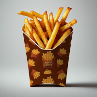 A professional french fries box mockup featuring a red and yellow pattern for fast food branding design
