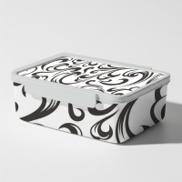 A professional ice cream box mockup featuring a black & white floral pattern design illustration
