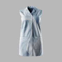 A professional light blue sleeveless lab coat mockup featuring a modern abstract pattern for healthcare apparel branding