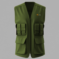 A professional olive green photographer vest mockup featuring multiple utility pockets for custom outdoor gear branding and design