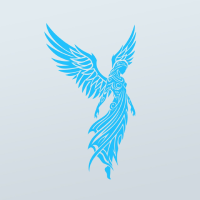 A professional blue Virgo zodiac sign silhouette featuring an elegant winged goddess for creative astrology branding projects