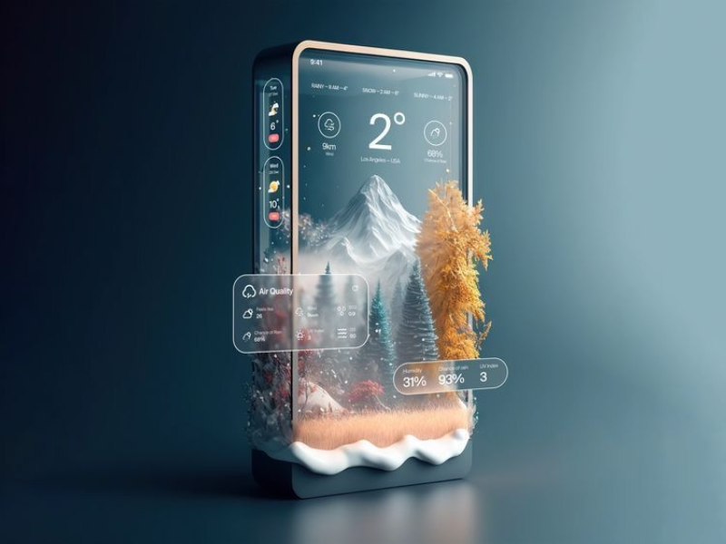 Futuristic 3D weather app interface design