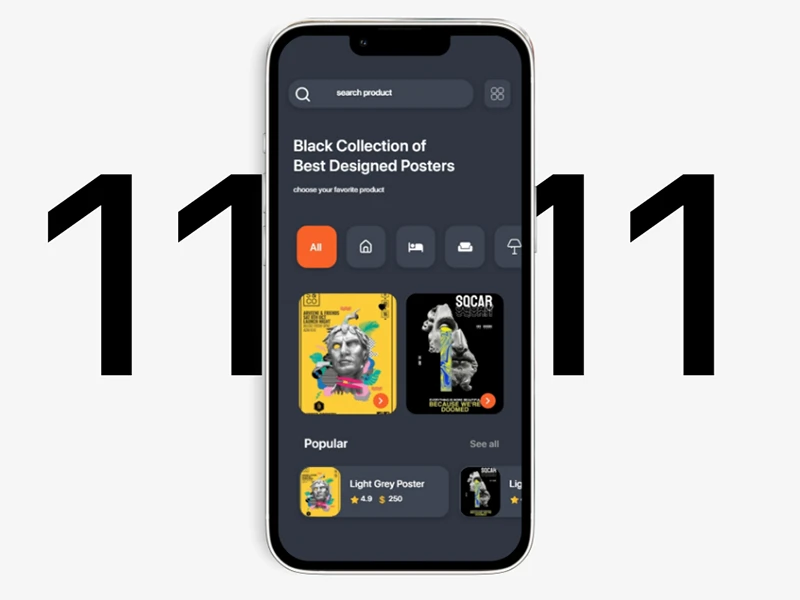 A UI/UX design showcase of an e-commerce mobile app for selling posters