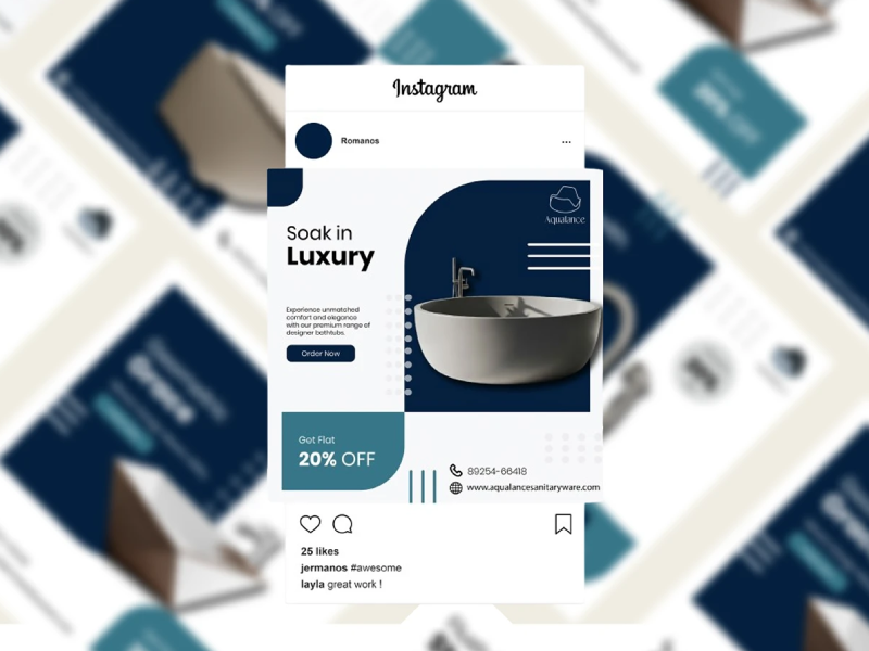 A graphic design showcase of an Instagram social media post for Aqualance sanitaryware
