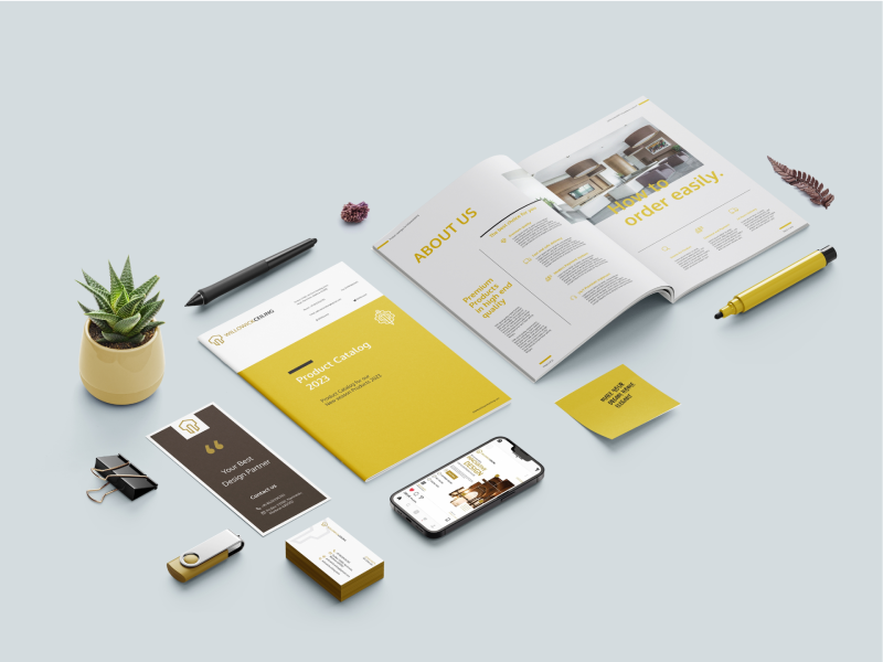 A corporate branding stationery mockup for Willowick, featuring a yellow and white color palette.