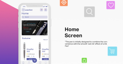 A professional UI UX case study showing a premium pen e-commerce mobile app design for Android devices