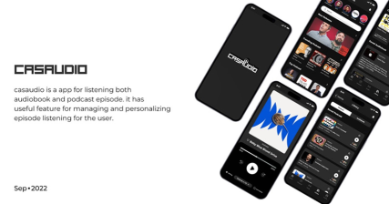 A professional UI UX case study showing a premium audiobooks and podcasts mobile app design for iOS