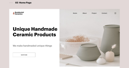 A professional UI UX case study showing a residential ceramics and unique handmade pottery products web design