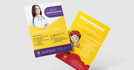 A professional graphic design showing a corporate marketing flyer for CMS Consultancy with modern blue elements