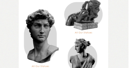A professional UI UX case study showing an effigy statue collections web design for classic art enthusiasts