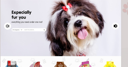 A professional UI UX case study showing a Happy Tails online pet supplies and food eCommerce website