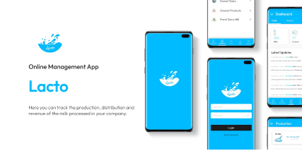 A professional UI UX case study showing a dairy management mobile app design for Lacto on Android
