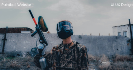 A professional UI UX case study showing a paintball sports website design for extreme outdoor gaming activities
