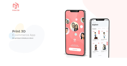 A professional UI UX case study showing an e-commerce mobile app design for 3D printed miniatures