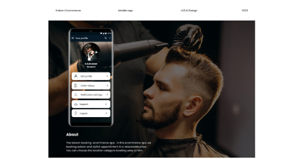 A professional UI UX case study showing a salon appointment booking mobile app design for Android devices