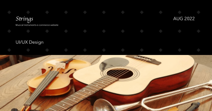 A professional UI UX case study showing Strings musical instruments e-commerce website design for orchestral and modern equipment