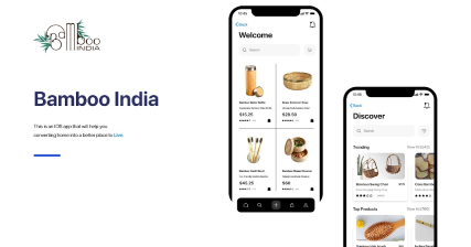 A professional UI UX case study showing a bamboo furniture and eco-friendly products store mobile app design