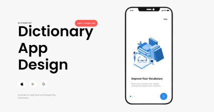 A professional UI UX case study showing a clean and modern dictionary mobile app design for Android