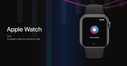 A professional UI UX case study showing an electric bill alert reminder iOS smart watch application design