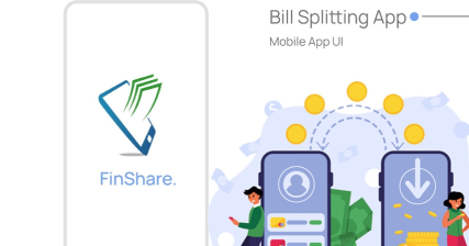 A professional UI UX case study showing a FinShare expense sharing and bill splitting android mobile application