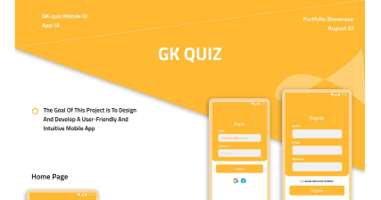 A professional UI UX case study showing a general knowledge quiz learning platform app design for Android