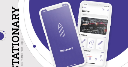 A professional UI UX case study showing a stationery products purchase mobile app design for Android devices