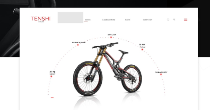 A professional UI UX case study showing a cycle and accessories e-commerce web design for Tenshi