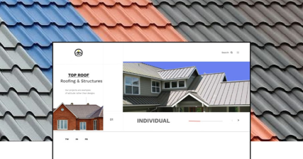 A professional UI UX case study showing a roofing and structures materials web design for Top Roof